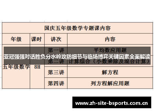 亚冠强强对话胜负分水岭攻防细节与临场博弈关键因素全面解读